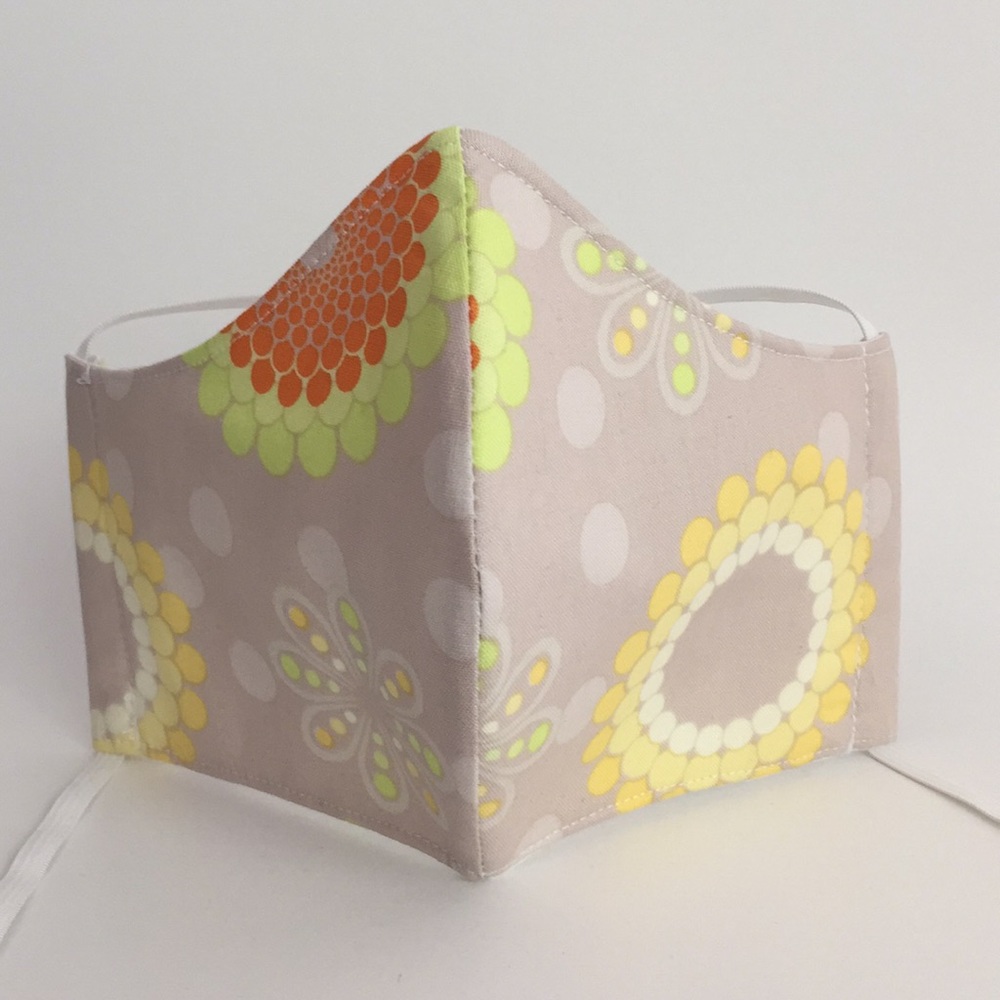 Beige Floral Handmade Fabric Face Mask